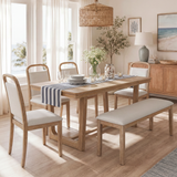 6-Piece Farmhouse Dining Table Set, Rectangular Kitchen Table with 4 Upholstered Chairs & Bench, Wood Dining Set for 6