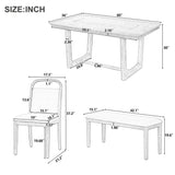 6-Piece Farmhouse Dining Table Set, Rectangular Kitchen Table with 4 Upholstered Chairs & Bench, Wood Dining Set for 6