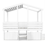 Twin Size Low Loft Bed Kid House Bed Frame with Cute Stairs & Storage Drawers, Antique White