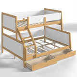 Twin XL over Queen Convertible Bunk Bed Platform Bed with Storage Drawers, White+Natural