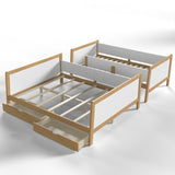 Twin XL over Queen Convertible Bunk Bed Platform Bed with Storage Drawers, White+Natural