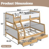 Twin XL over Queen Convertible Bunk Bed Platform Bed with Storage Drawers, White+Natural