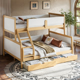 Twin XL over Queen Convertible Bunk Bed Platform Bed with Storage Drawers, White+Natural