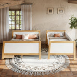Twin XL over Queen Convertible Bunk Bed Platform Bed with Storage Drawers, White+Natural