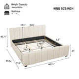 King Upholstered Platform Bed Frame with Linen Curved Headboard, No Box Spring Needed