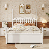Queen Platform Bed Frame with Twin XL Trundle & Storage Drawers, Classic Wooden Bed with Spindle Headboard