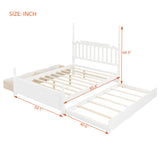 Queen Platform Bed Frame with Twin XL Trundle & Storage Drawers, Classic Wooden Bed with Spindle Headboard