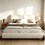 King Size Upholstered Platform Bed Frame & Soft Padded Headboard with 2 Removable Pillows, Modern Minimalist Bed, Ivory/Cream