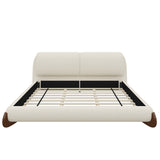 King Size Upholstered Platform Bed Frame & Soft Padded Headboard with 2 Removable Pillows, Modern Minimalist Bed, Ivory/Cream