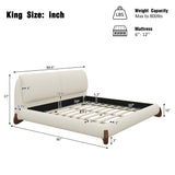 King Size Upholstered Platform Bed Frame & Soft Padded Headboard with 2 Removable Pillows, Modern Minimalist Bed, Ivory/Cream