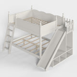 Full over Full Pine Wood Bunk Bed with Storage Shelves, Slide & Ladders for Kids/Teens/Adults, Low Profile Design