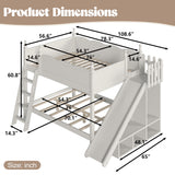 Full over Full Pine Wood Bunk Bed with Storage Shelves, Slide & Ladders for Kids/Teens/Adults, Low Profile Design