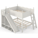 Full over Full Pine Wood Bunk Bed with Storage Shelves, Slide & Ladders for Kids/Teens/Adults, Low Profile Design