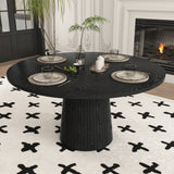 47.2" Round Dining Table for 4, Farmhouse Kitchen Table with Wood Strip Base for Kitchen, Dining Room, Living Room