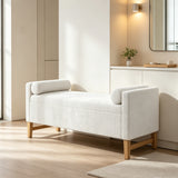 Storage Bed Bench with Solid Wood Legs, Upholstered Ottoman Entryway Bench Multi-Functional Footrest, Ivory