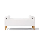 Storage Bed Bench with Solid Wood Legs, Upholstered Ottoman Entryway Bench Multi-Functional Footrest, Ivory