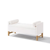 Storage Bed Bench with Solid Wood Legs, Upholstered Ottoman Entryway Bench Multi-Functional Footrest, Ivory