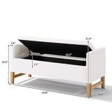 Storage Bed Bench with Solid Wood Legs, Upholstered Ottoman Entryway Bench Multi-Functional Footrest, Ivory