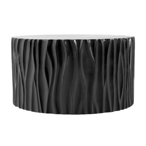 Round MGO Coffee Table, Wave Textured Cylindrical Accent Table, Outdoor Side Table, Indoor Patio Table