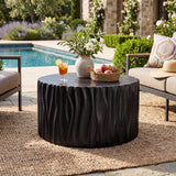 Round MGO Coffee Table, Wave Textured Cylindrical Accent Table, Outdoor Side Table, Indoor Patio Table