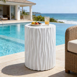 Wave Textured MGO Side Table, Cylindrical Outdoor Accent End Table, Round Stool Table, Patio & Indoor Table