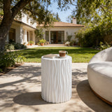 Wave Textured MGO Side Table, Cylindrical Outdoor Accent End Table, Round Stool Table, Patio & Indoor Table
