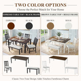 6pcs Extendable Dining Table Set for 6, Modern Farmhouse Kitchen Dining Set with 4 Ergonomic Curved Padded Dining Chairs&Bench,Brown+Beige
