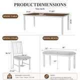 6pcs Extendable Dining Table Set for 6, Modern Farmhouse Kitchen Dining Set with 4 Ergonomic Curved Padded Dining Chairs&Bench,Brown+Beige