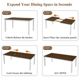 6pcs Extendable Dining Table Set for 6, Modern Farmhouse Kitchen Dining Set with 4 Ergonomic Curved Padded Dining Chairs&Bench,Brown+Beige