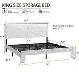 King Platform Bed Frame, Industrial Metal & Wood Bed Frame, Noise-Free, Under-Bed Storage
