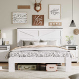 King Platform Bed Frame, Industrial Metal & Wood Bed Frame, Noise-Free, Under-Bed Storage