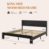 King Platform Bed Frame, Industrial Wood Bed Frame, Noise-Free, Under-Bed Storage, No Box Spring Needed