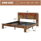 King Platform Bed Frame with LED Storage Headboard, Wood Bed with USB Charging Station & Under-Bed Storage