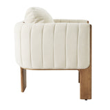 Upholstered Dining Chair with Solid Wood Legs, Curved Padded Armchair Mid-century Modern Accent Chair, Beige&Walnut