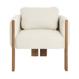 Upholstered Dining Chair with Solid Wood Legs, Curved Padded Armchair Mid-century Modern Accent Chair, Beige&Walnut