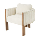 Upholstered Dining Chair with Solid Wood Legs, Curved Padded Armchair Mid-century Modern Accent Chair, Beige&Walnut