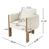 Upholstered Dining Chair with Solid Wood Legs, Curved Padded Armchair Mid-century Modern Accent Chair, Beige&Walnut