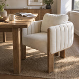 Upholstered Dining Chair with Solid Wood Legs, Curved Padded Armchair Mid-century Modern Accent Chair, Beige&Walnut