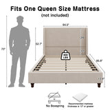 Queen Upholstered Platform Bed Frame with Tall Wingback Headboard, Boucle Bed Frame with Retro Legs, No Box Spring Needed