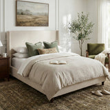 Queen Upholstered Platform Bed Frame with Tall Wingback Headboard, Boucle Bed Frame with Retro Legs, No Box Spring Needed