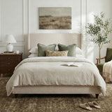 Queen Upholstered Platform Bed Frame with Tall Wingback Headboard, Boucle Bed Frame with Retro Legs, No Box Spring Needed
