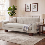 Boucle Loveseat Sofa, Modern Upholstered Couch with Biscuit Tufted Back, Square Arms & Rubberwood Legs for Living Room, Bedroom