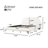 Boucle Upholstered Platform Bed Frame, Luxury California King Bed Frame with Curved Headboard, Noise-Free Slats