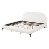 Boucle Upholstered Platform Bed Frame, Luxury California King Bed Frame with Curved Headboard, Noise-Free Slats