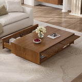 Rectangular Coffee Table with Slatted Drawers, Mid-Century Modern Center Table Farmhouse Cocktail Table with Hidden Storage, Walnut