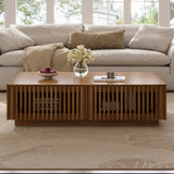 Rectangular Coffee Table with Slatted Drawers, Mid-Century Modern Center Table Farmhouse Cocktail Table with Hidden Storage, Walnut