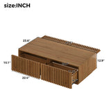 Rectangular Coffee Table with Slatted Drawers, Mid-Century Modern Center Table Farmhouse Cocktail Table with Hidden Storage, Walnut