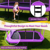 8×14ft Outdoor Trampoline with Safety Enclosure Net & Anti-slip Ladder, Recreational Gymnastics Trampoline for Kids and Adults, Purple