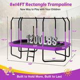 8×14ft Outdoor Trampoline with Safety Enclosure Net & Anti-slip Ladder, Recreational Gymnastics Trampoline for Kids and Adults, Purple