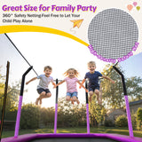 8×14ft Outdoor Trampoline with Safety Enclosure Net & Anti-slip Ladder, Recreational Gymnastics Trampoline for Kids and Adults, Purple